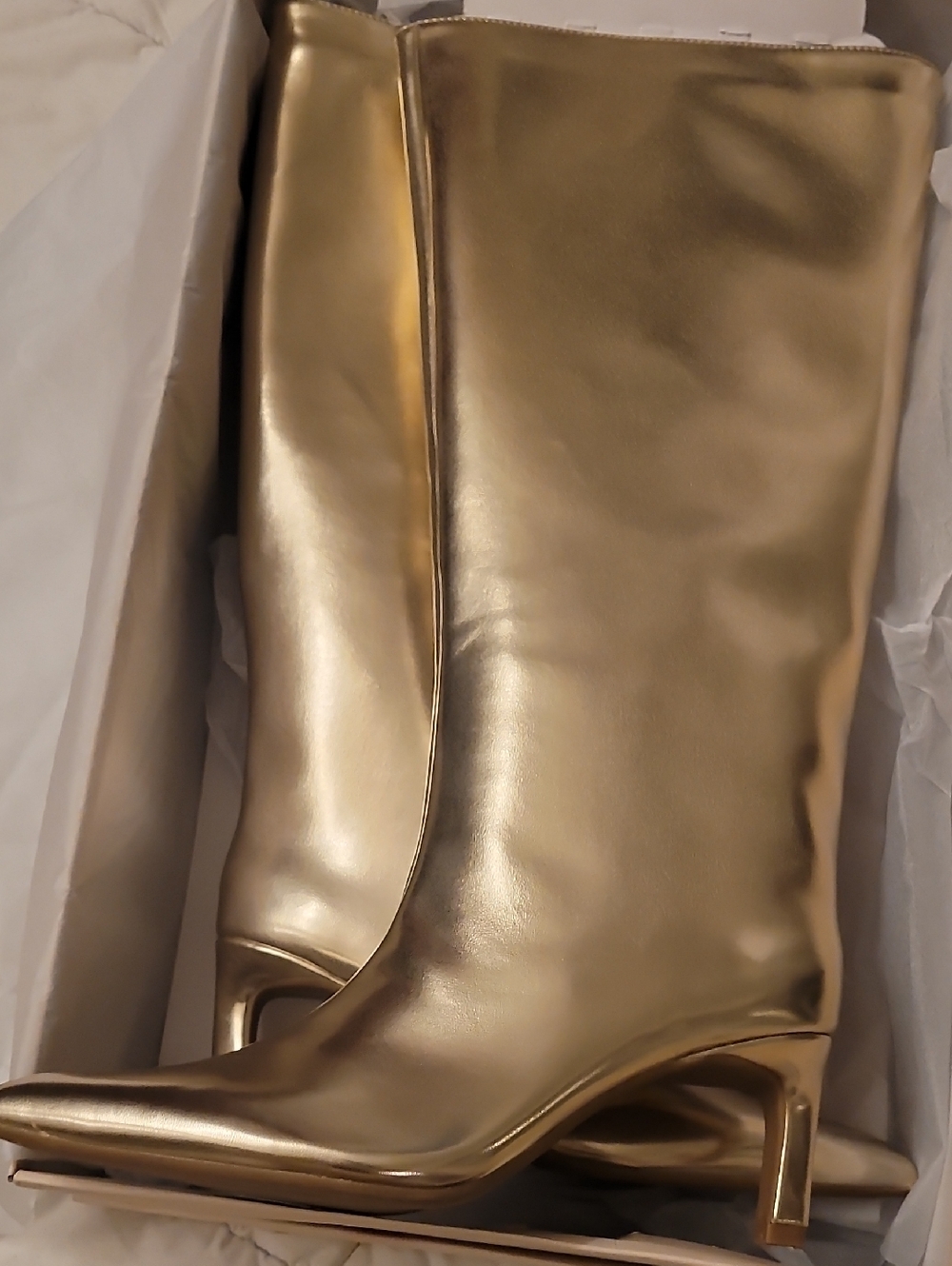 Gold Women's Wide-Calf Pointed Heel Boots, Size 9 NWT By RachellEP